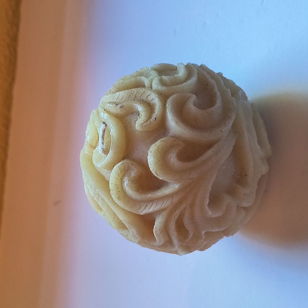Big Dipper Wax Works spherical beeswax candle-about 3 1/2 x 3 1/2 in.